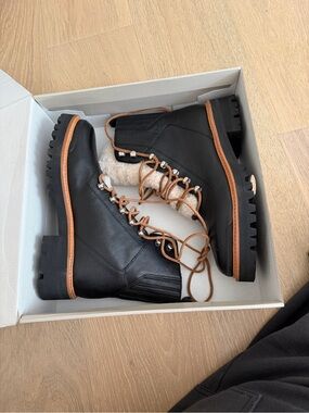 Marc Fisher Lizzie Black Multi Leather Combat Boots
